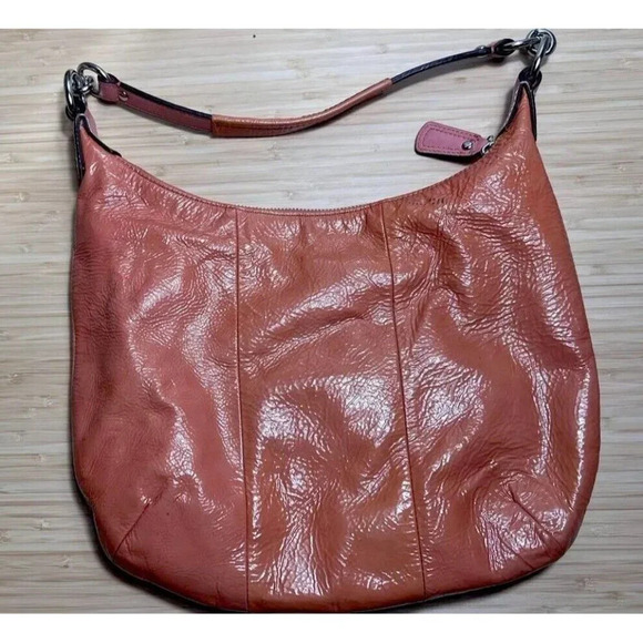 Coach Kristin Patent Leather Shoulder Bag Purse Coral Hobo 19299 AS IS - Picture 7 of 12